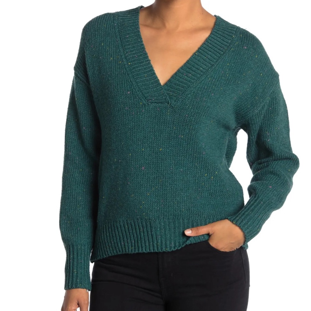 Abound V-neck Flecked Pullover Sweater Teal